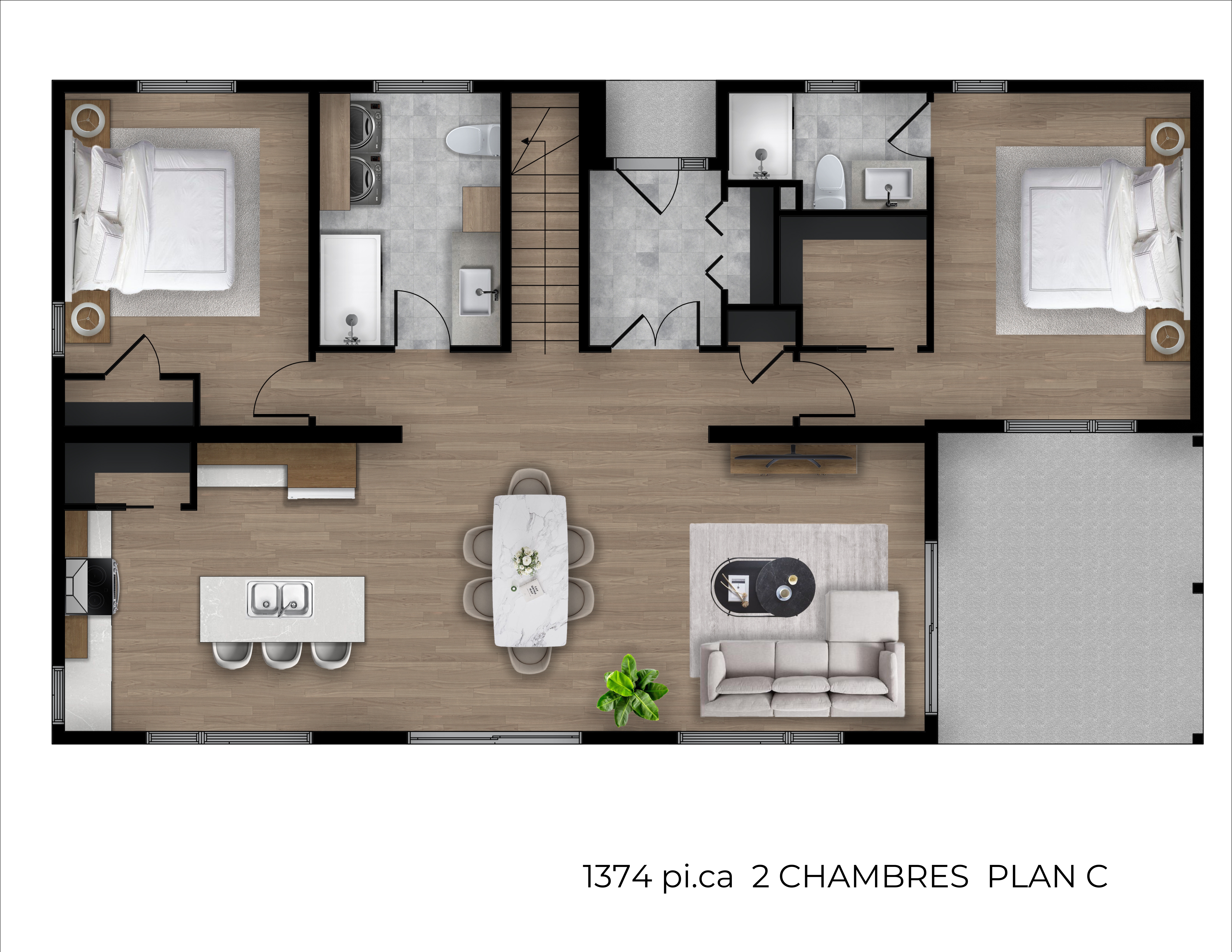 Monterey 1374 2 Chambres Plan C